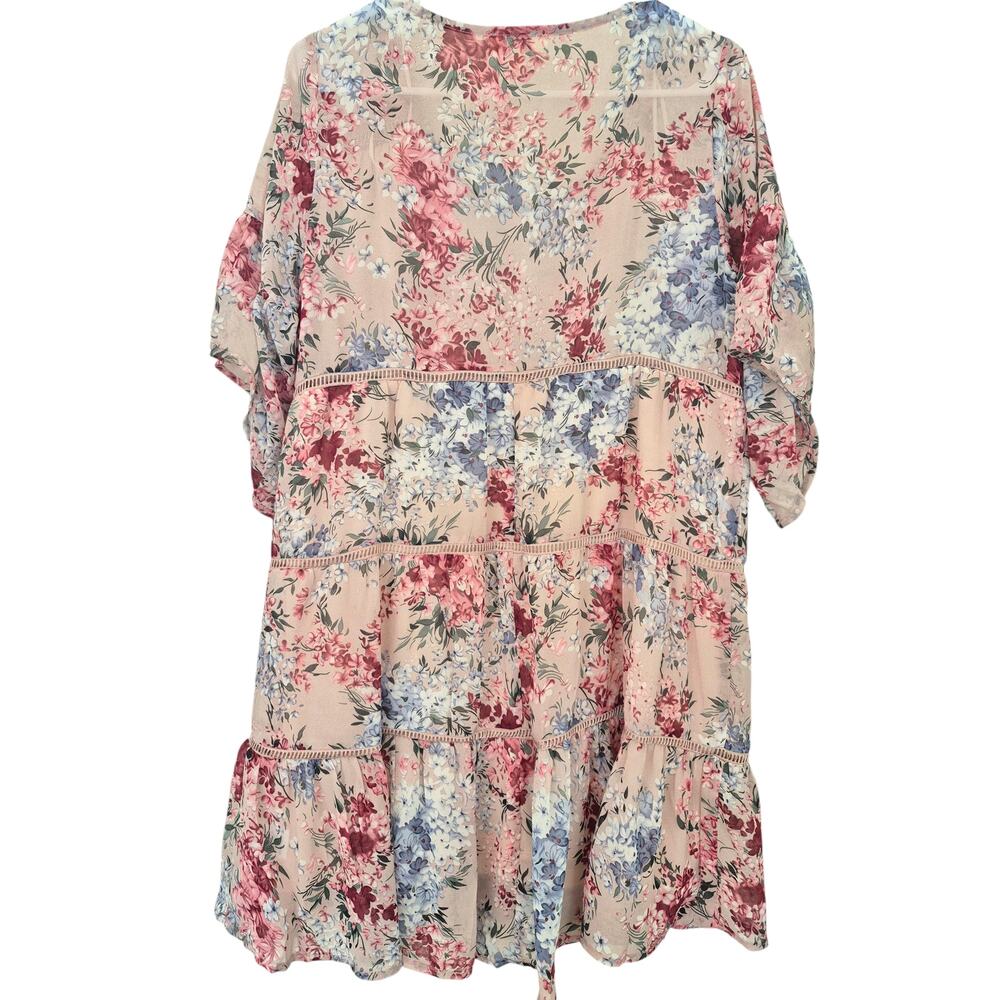 Umgee Knee Length Dress Small Floral Boho Bloomcore Pink Fairycore New Tiered - Picture 3 of 9